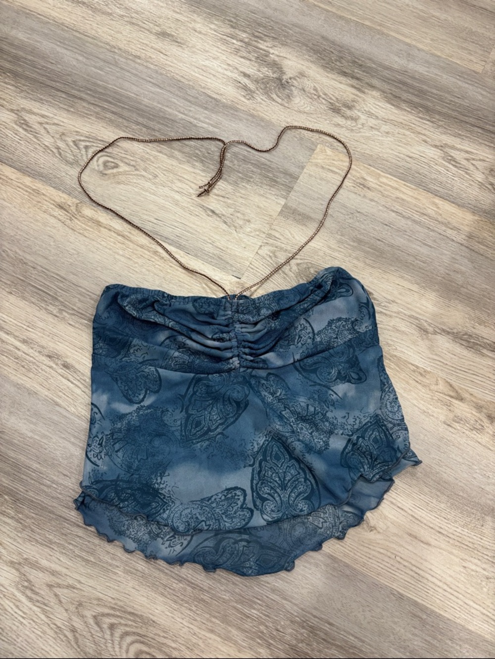 ROMWE Blue Paisley Ruched Strapless Crop Top